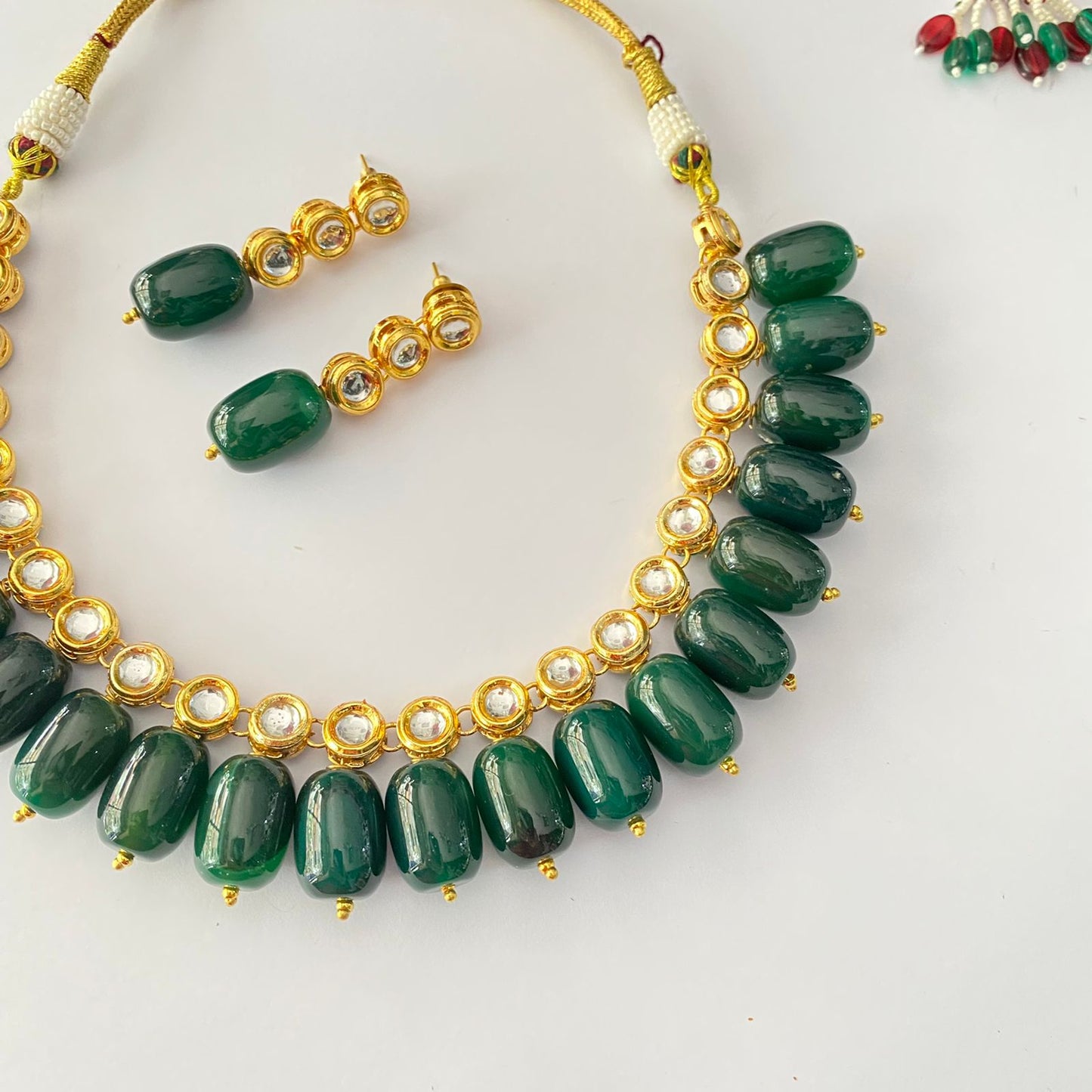Gold Plated Kundan Drop Emerald Stone Necklace