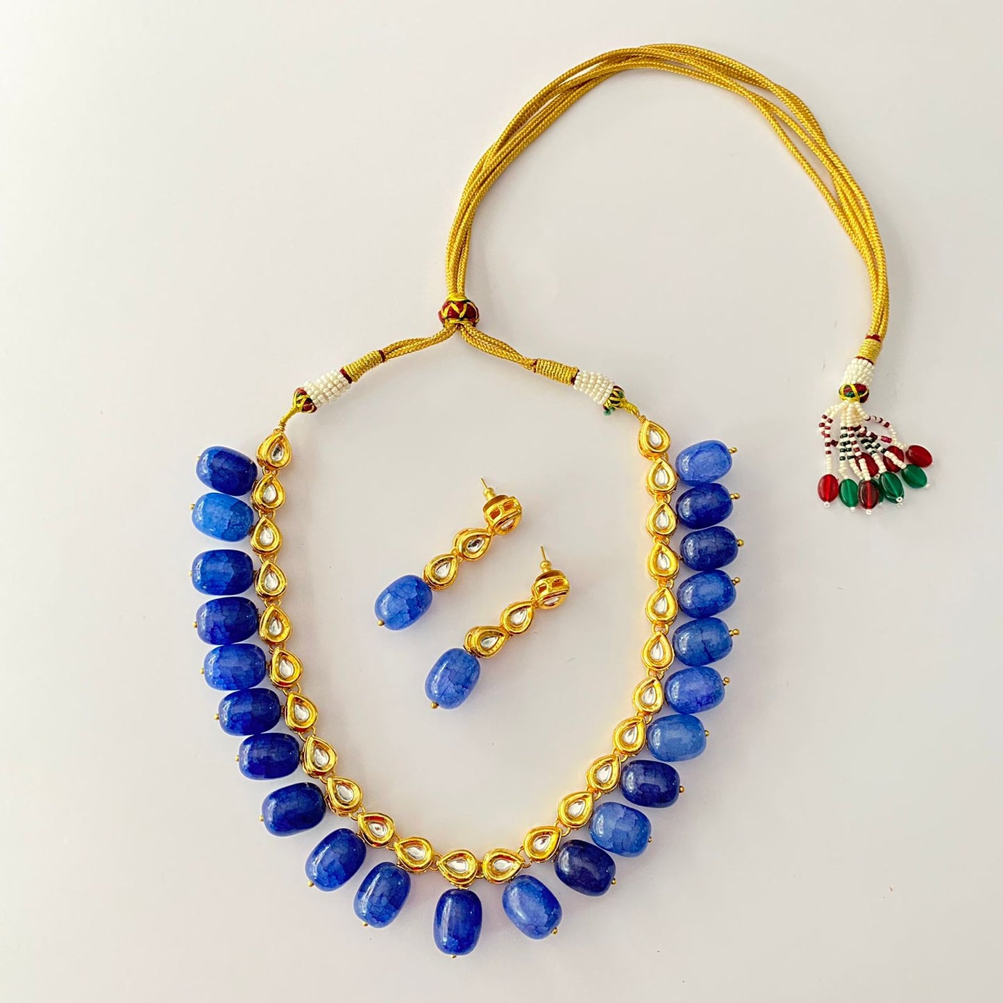 Kundan Drop Blue Stone Necklace