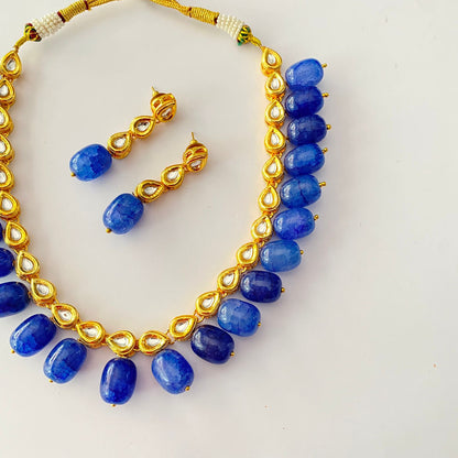 Kundan Drop Blue Stone Necklace