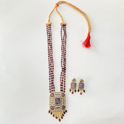 Amethyst Kundan Diamond Long Necklace Set