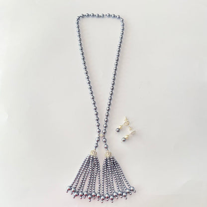 Grey Pearl Long Necklace Set