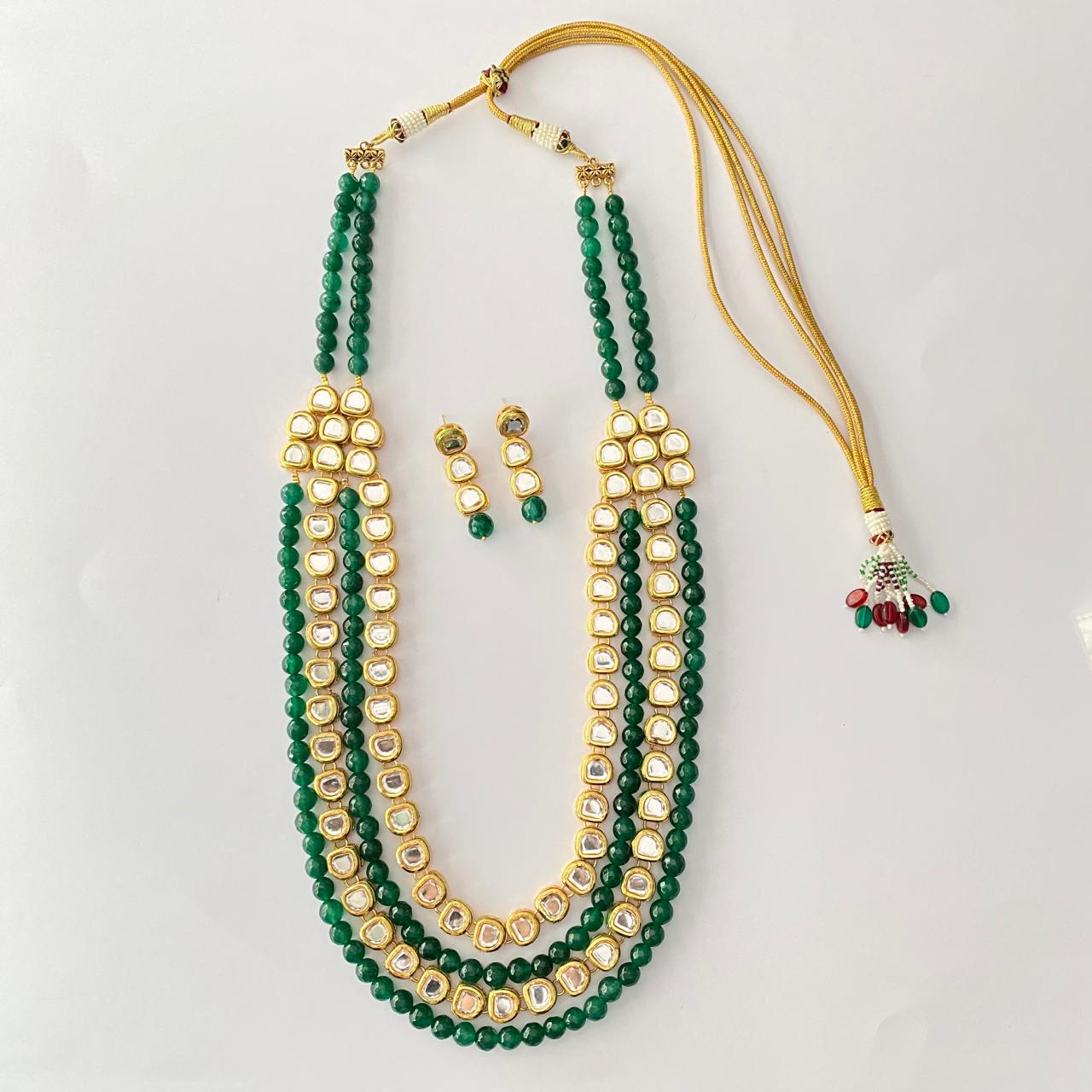 Emerald Polki Gold Plated Necklace Set