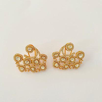 Gold Plated Diamond Polki With Back Clip Stud