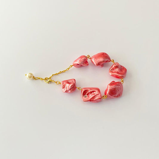 Ruby Brook Pearl with Gold Plated Chain Bracelet