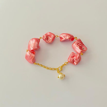 Ruby Brook Pearl with Gold Plated Chain Bracelet