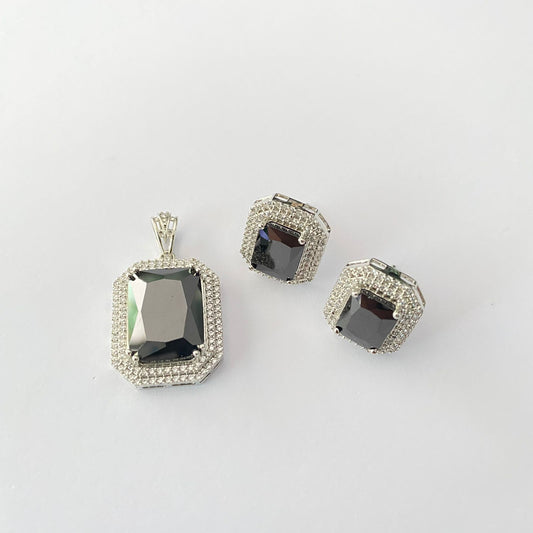 Silver Plated Black Diamond Pendant Set
