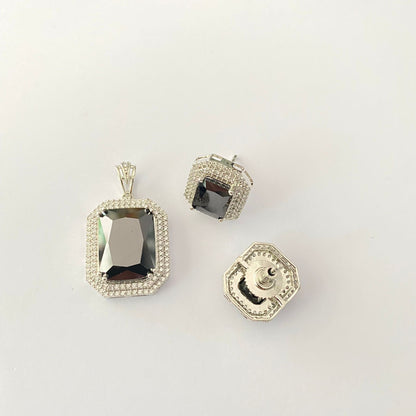 Silver Plated Black Diamond Pendant Set