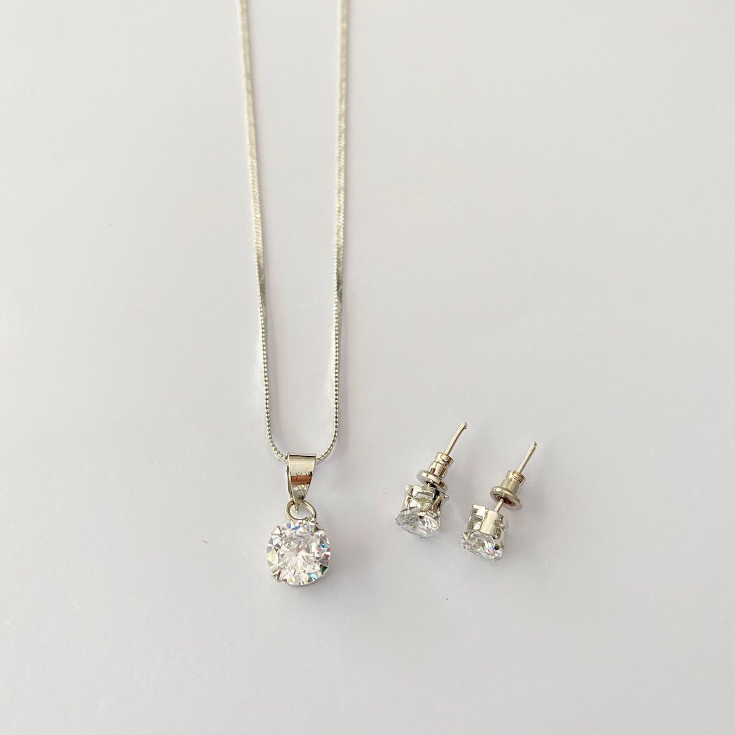 Silver Plated Sleek Diamond Pendant Set