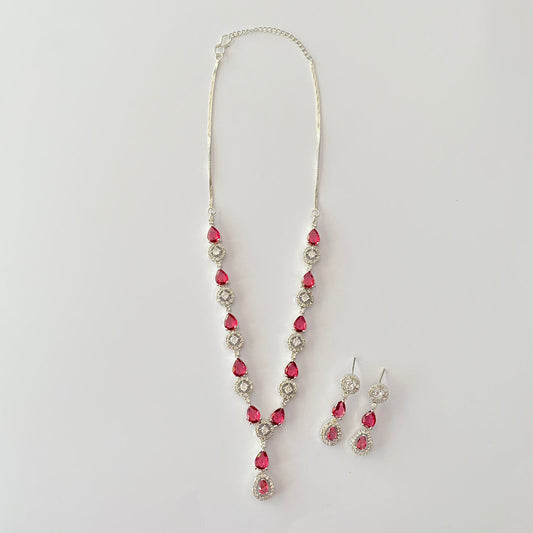 Ruby Diamond Silver Plated Necklace Set