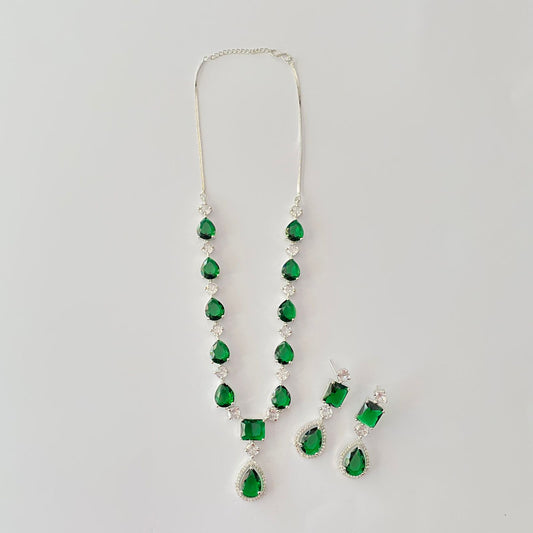 Emerald Diamond Silver Plated Necklace Set