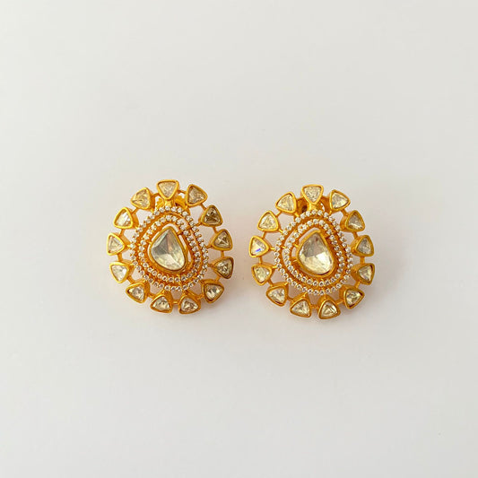 Polki Diamond With Back Clip Gold Plated Stud