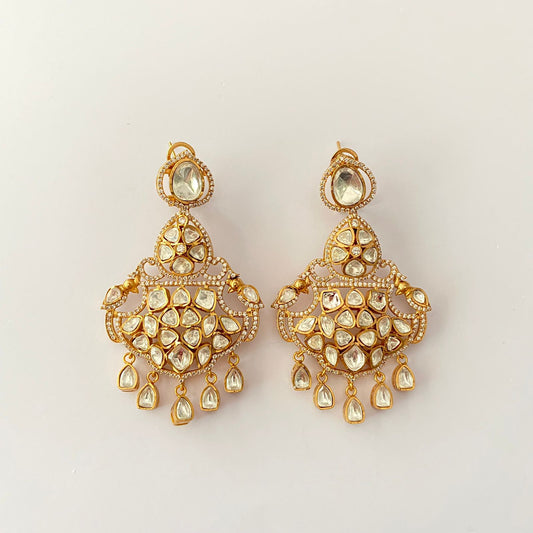 Gold Plated Polki Diamond With Back Clip Earring