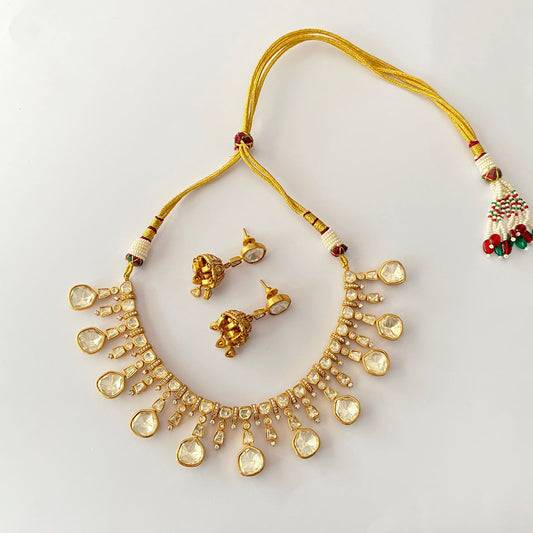 Gold Plated Polki Diamond Necklace With Jhumka Set
