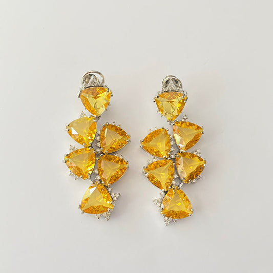 Silver Plated Yellow Diamond With Back Clip Earring