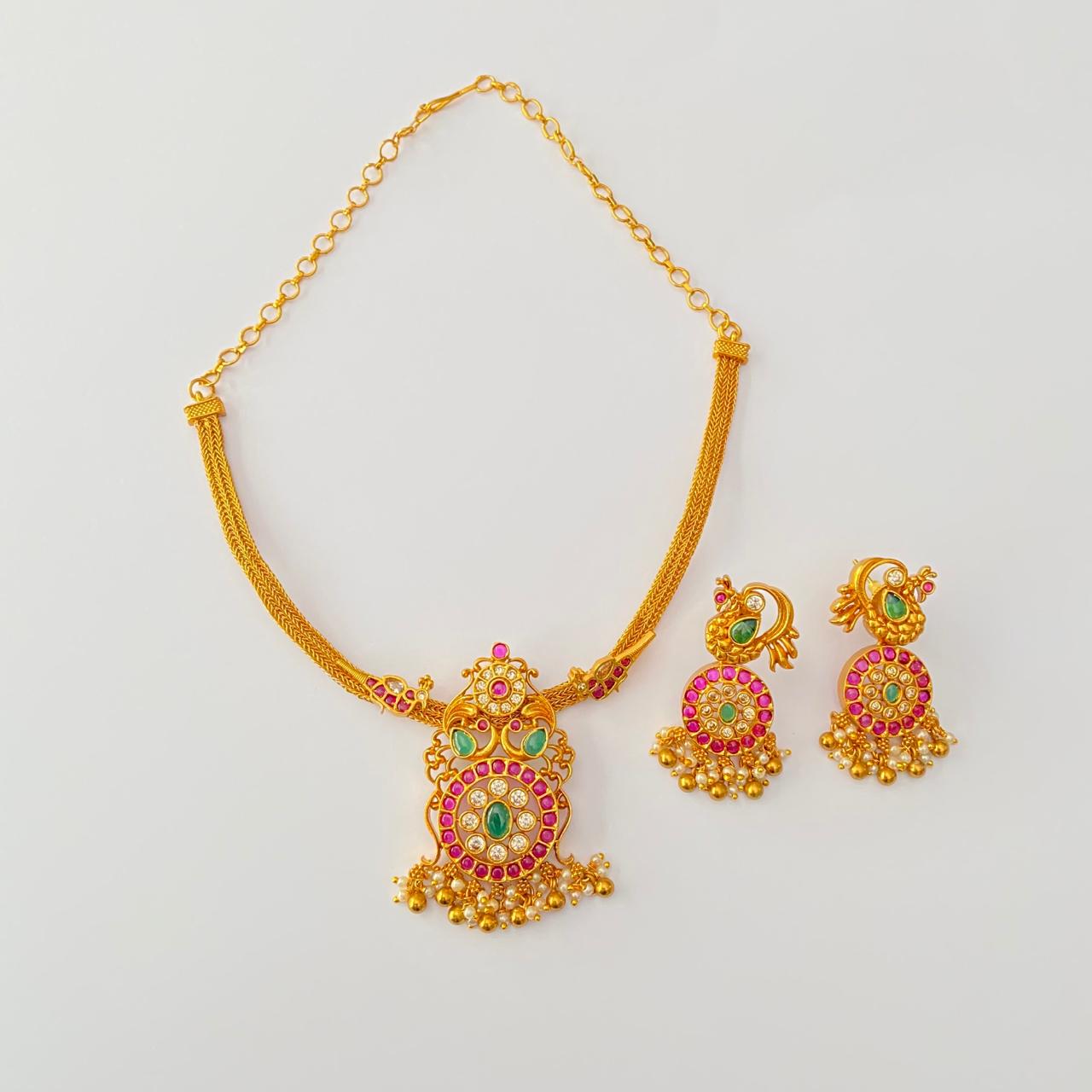 Ruby Emerald Gold Plated Traditional Necklace set