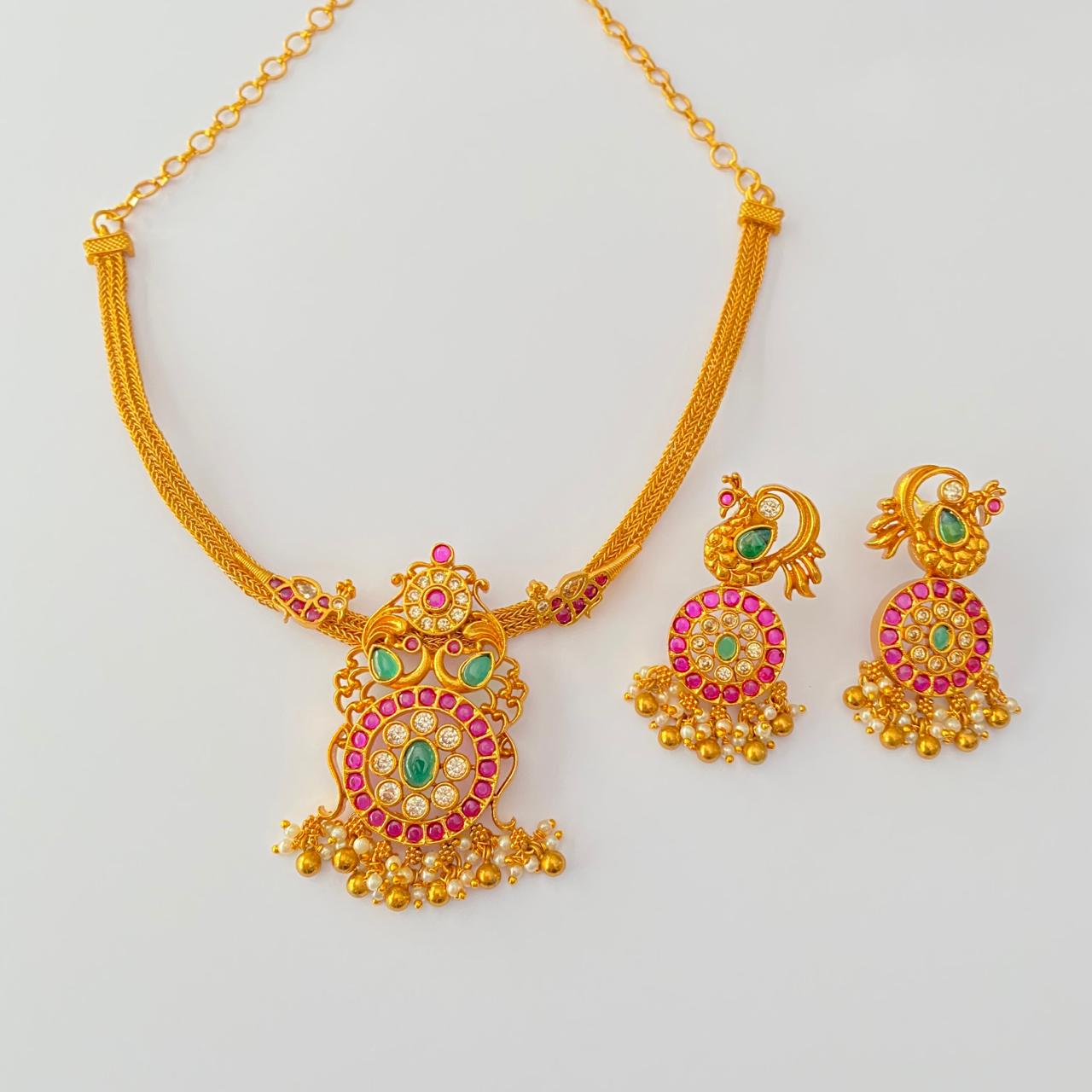 Ruby Emerald Gold Plated Traditional Necklace set