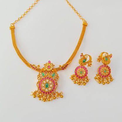 Ruby Emerald Gold Plated Traditional Necklace set