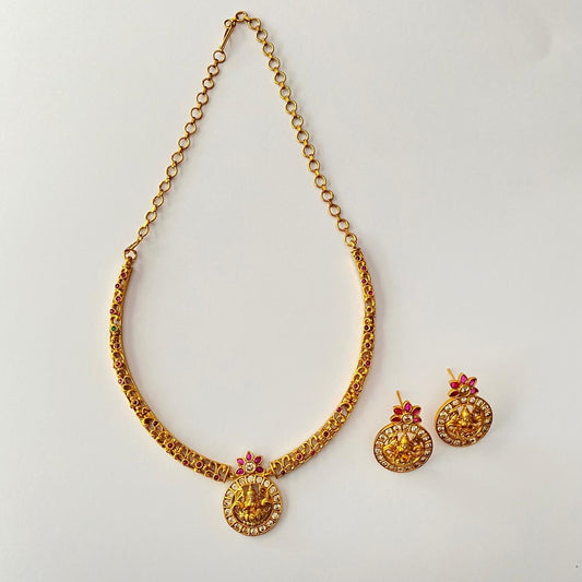 Ruby  Gold Plated Goddess Traditional Necklace set