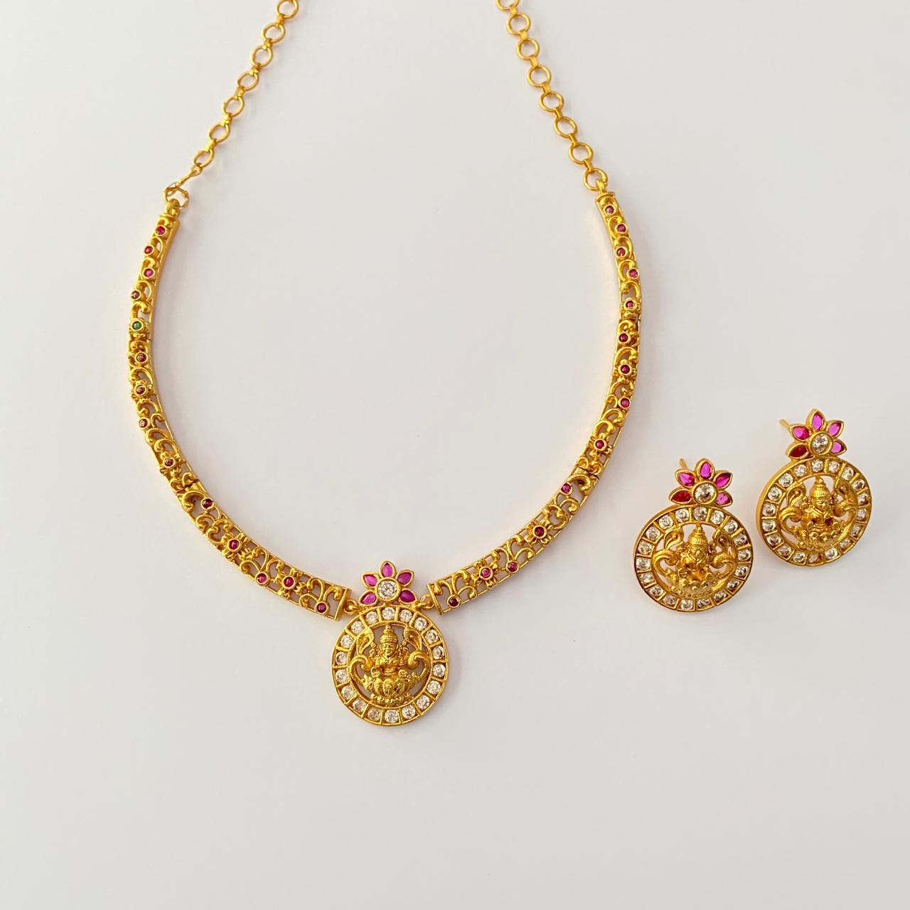 Ruby  Gold Plated Goddess Traditional Necklace set