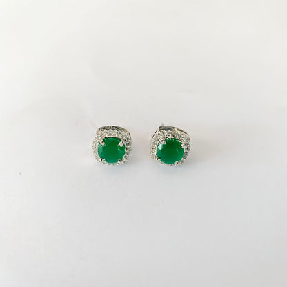 Pure Silver 92.5 Emerald Diamond Stud