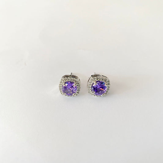 Amethyst Diamond Pure Silver Stud