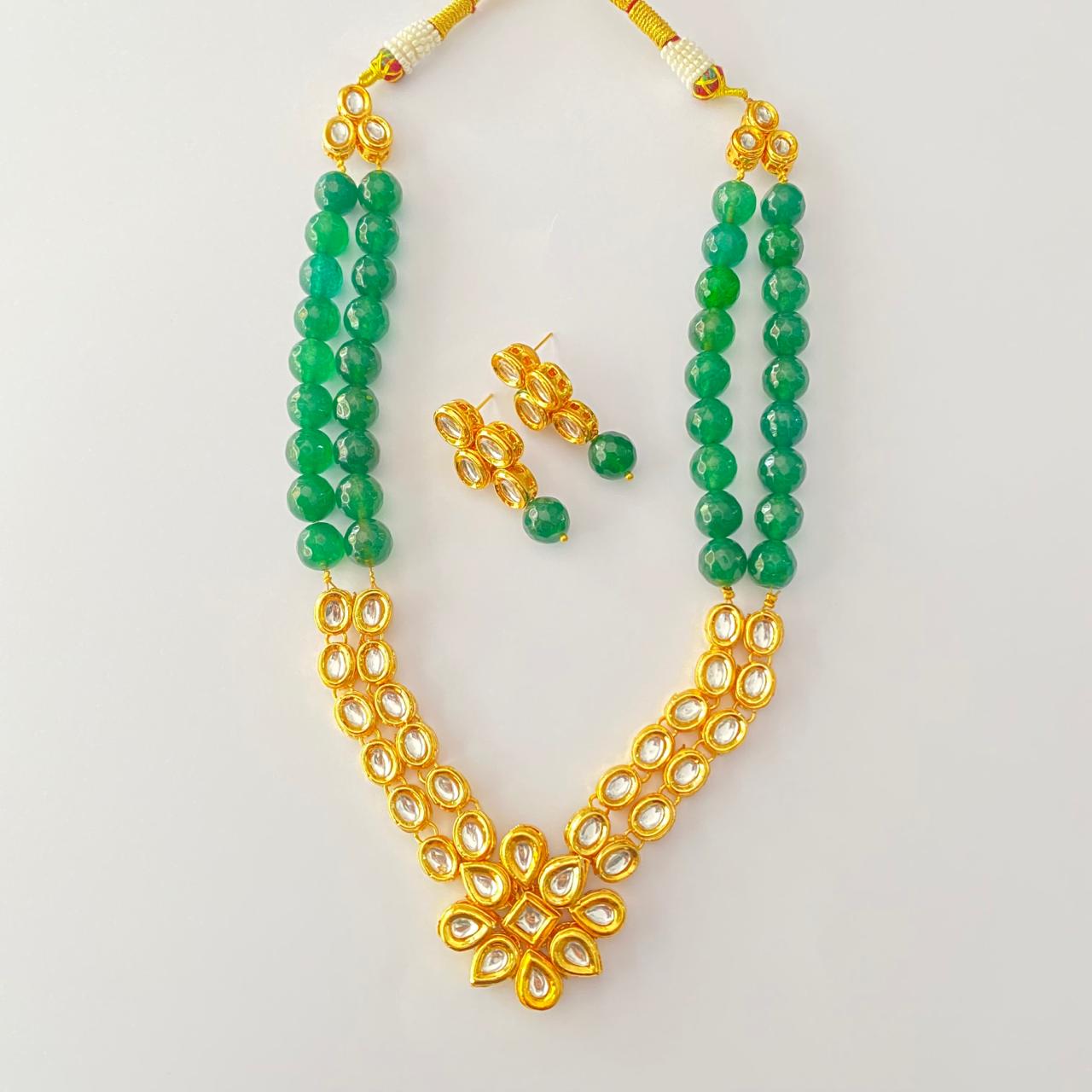 Kundan Gold Plated emerald with Pearl Necklace Set