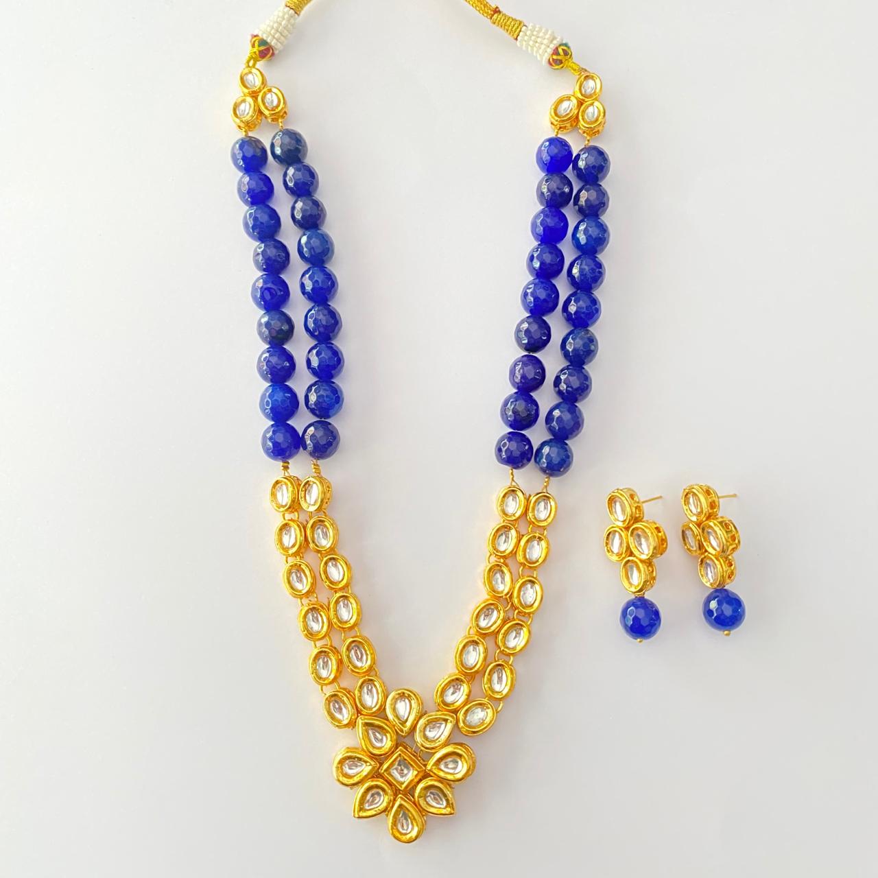 Kundan Gold Plated Blue Necklace Set