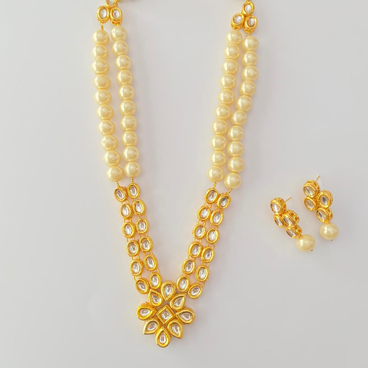 Kundan Gold Plated Pearl Necklace Set