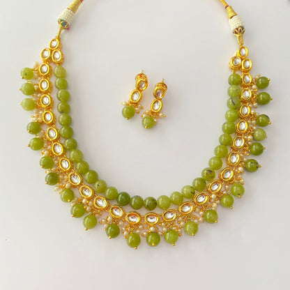 Gold Plated Kundan Peridot Stone Necklace