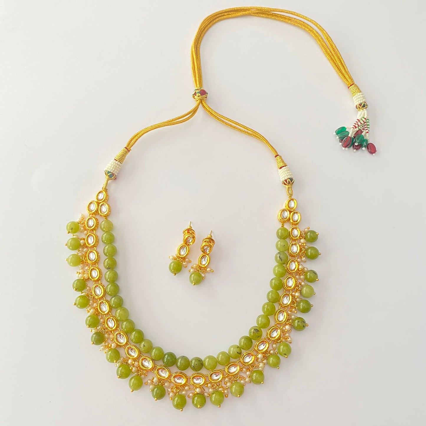 Gold Plated Kundan Peridot Stone Necklace