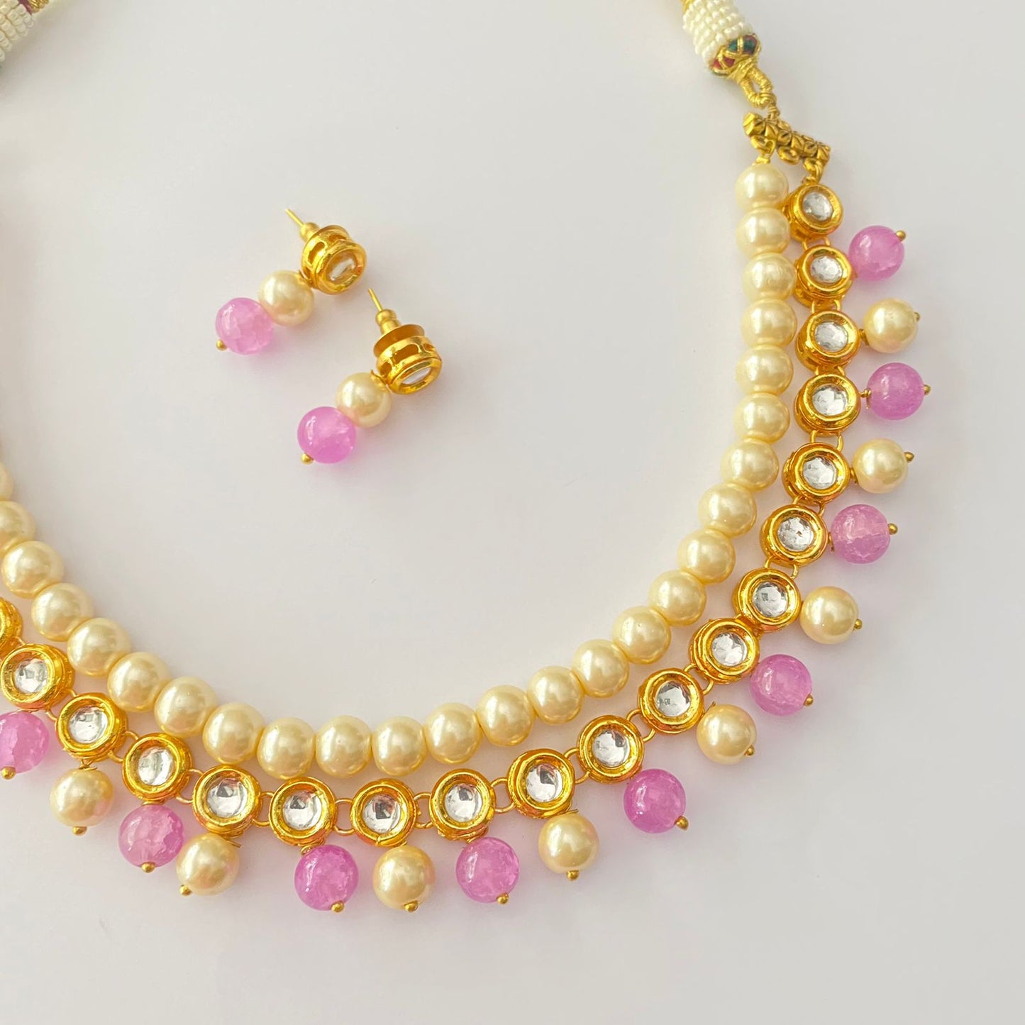 Kundan Pearl Purple Stone Necklace Set