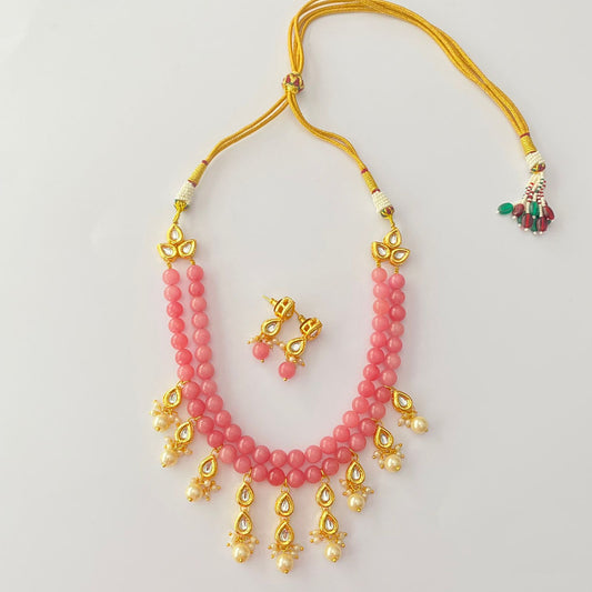 Light Pink Stone Drop Kundan Necklace Set