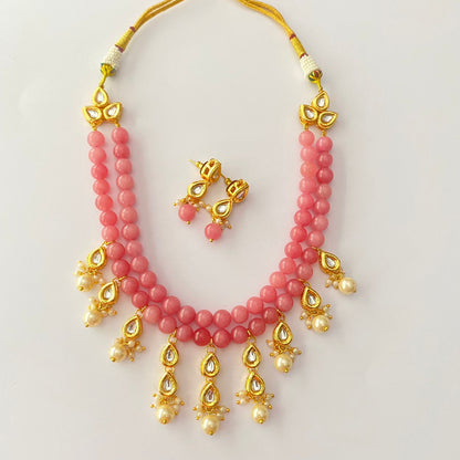 Light Pink Stone Drop Kundan Necklace Set