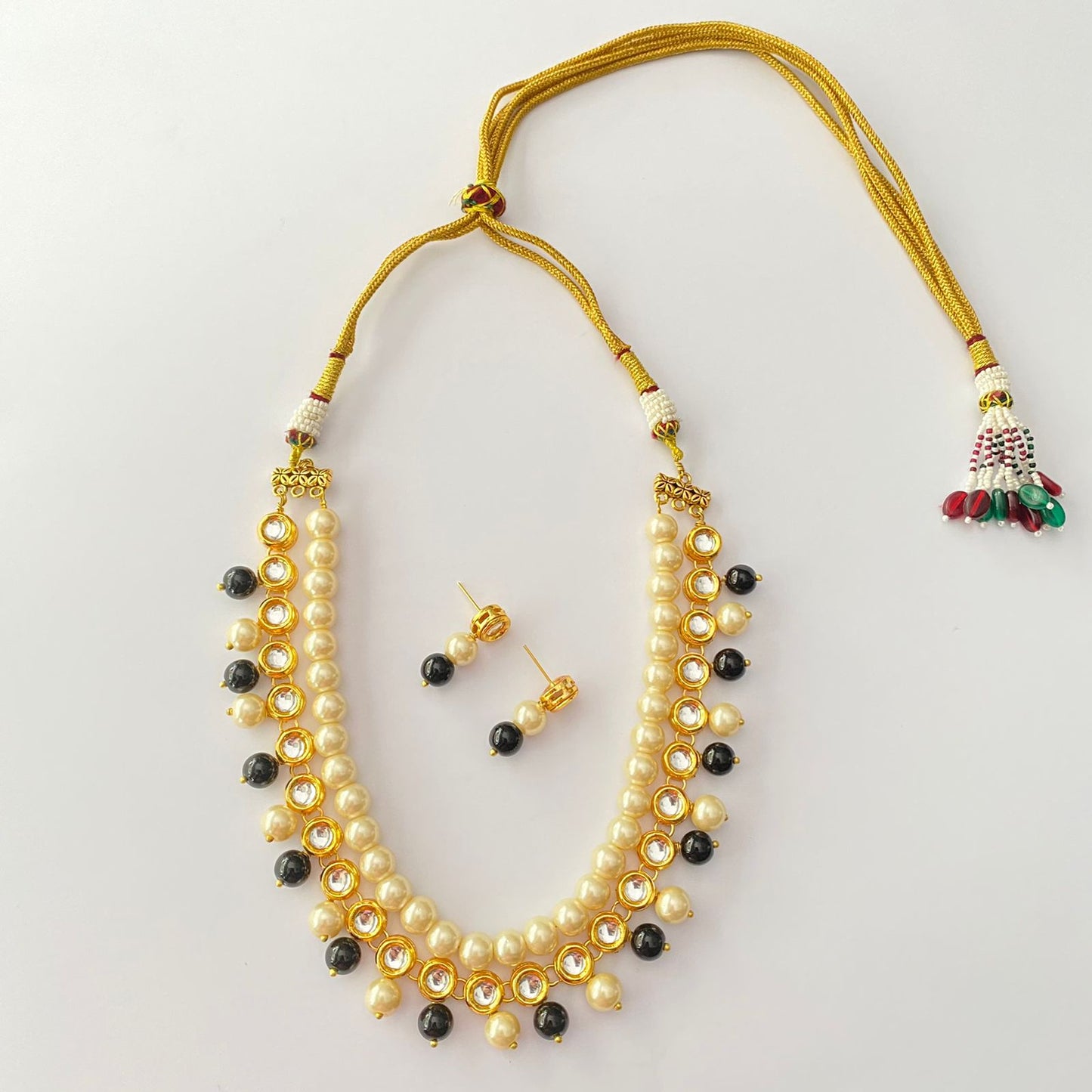 Pearl Kundan Black Stone Necklace Set