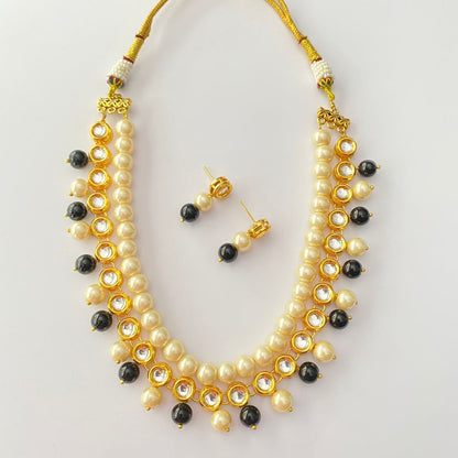 Pearl Kundan Black Stone Necklace Set