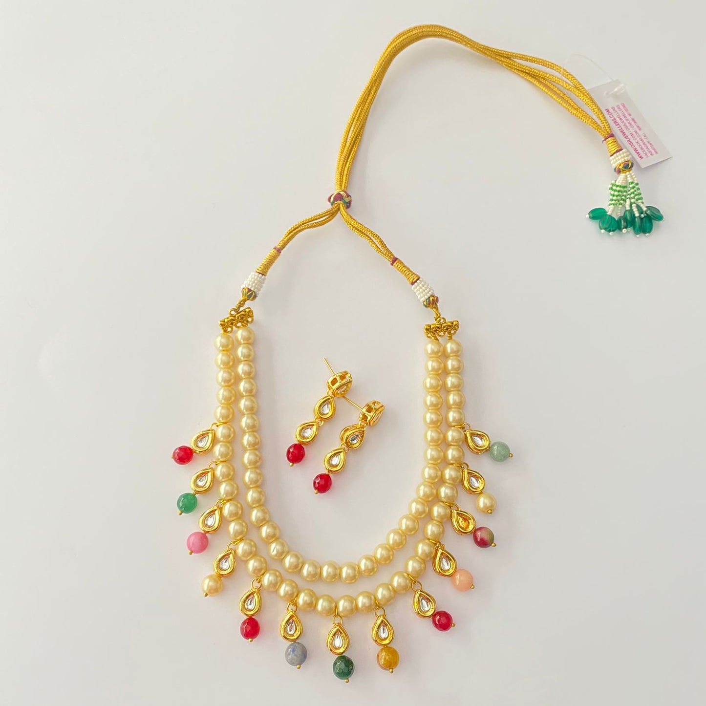 Pearl Gold Plated Kundan Multi Stone Necklace Set