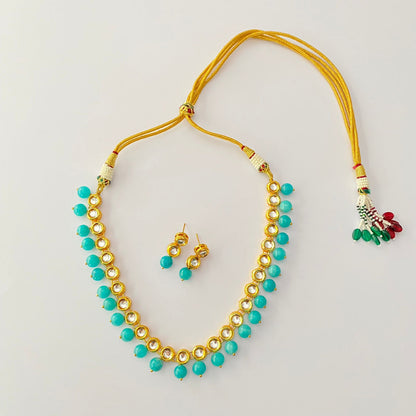 Gold Plated Kundan Firoza Necklace Set