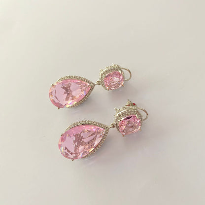 Silver Plated Pink Diamond With Back Clip Earring