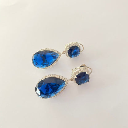 Silver Plated Blue Diamond With Back Clip Earring