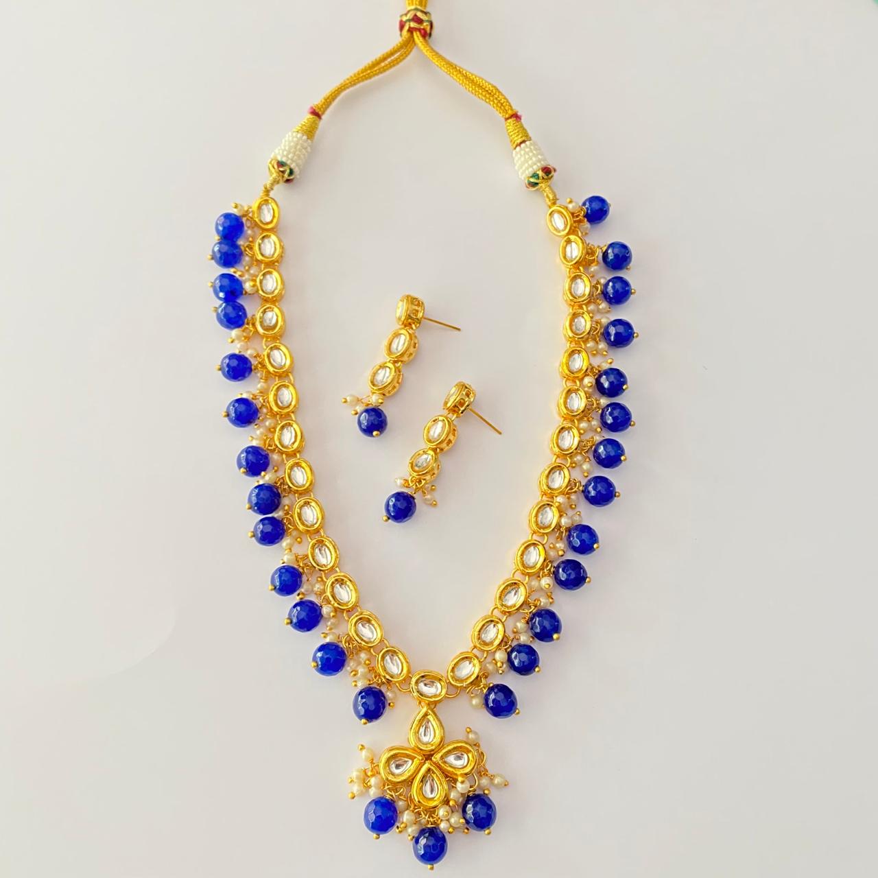 Gold Plated Kundan Blue Necklace Set.