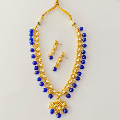 Gold Plated Kundan Blue Necklace Set.