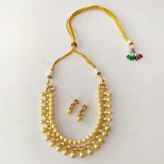 Kundan Gold Plated with off white pearl Necklace Set