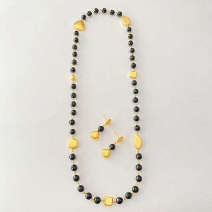 Black Stone Long Necklace Set