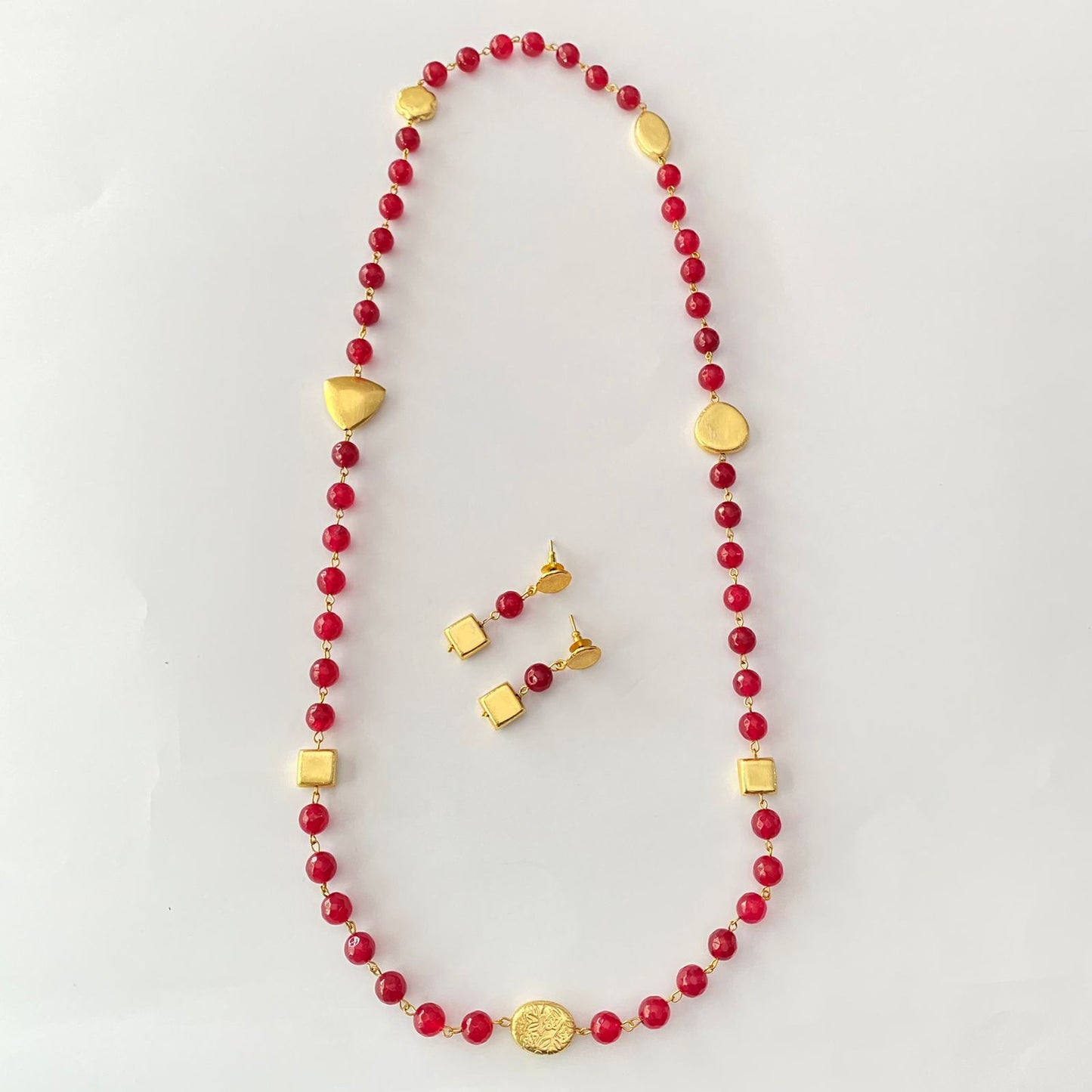 Ruby Stone Long Necklace Set