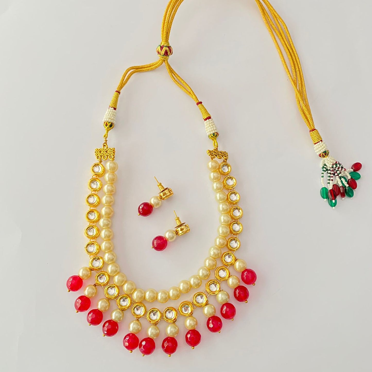 Gold Plated Kundan Drop Pearl Necklace Set