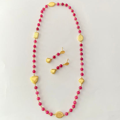 Pink Stone Long Necklace Set