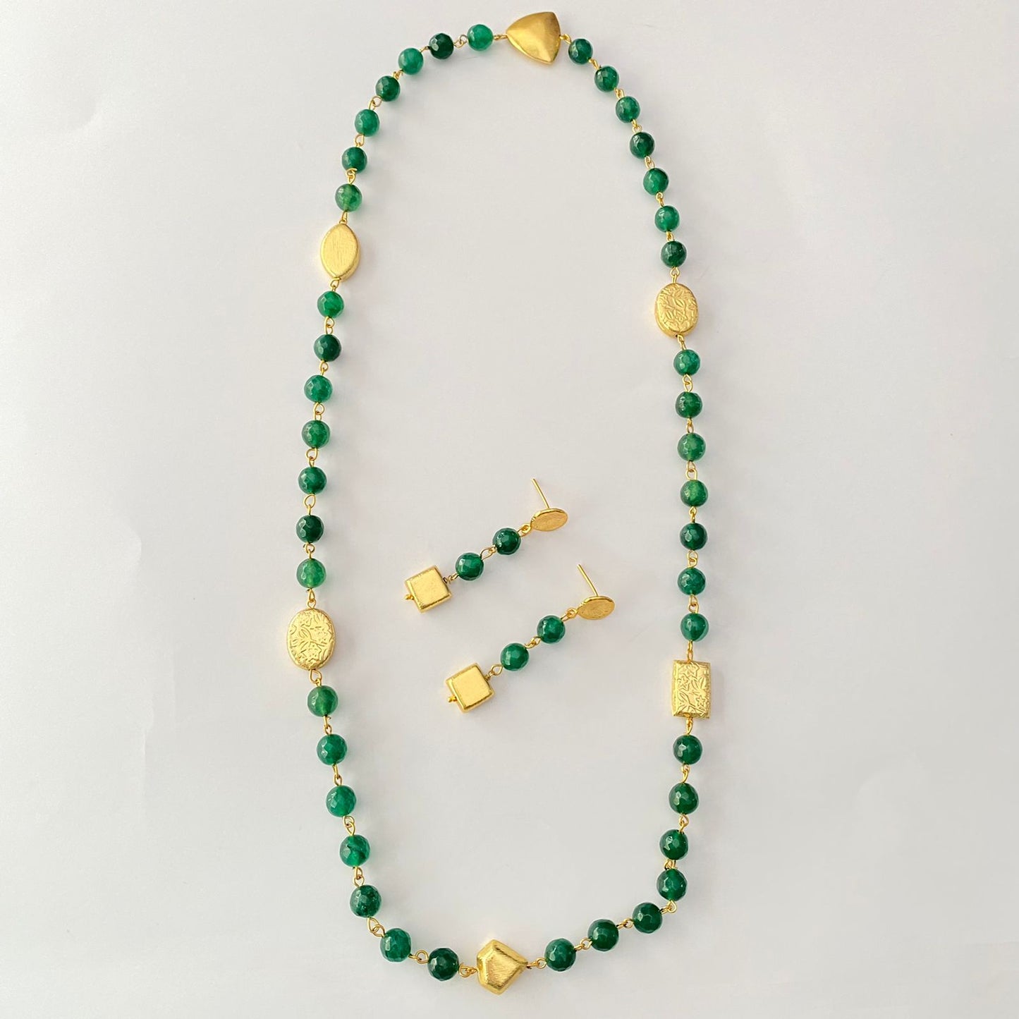 Emerald Stone Long Necklace Set