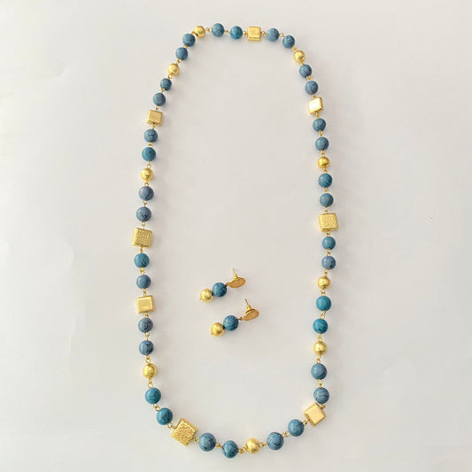 Long Blue Necklace Set