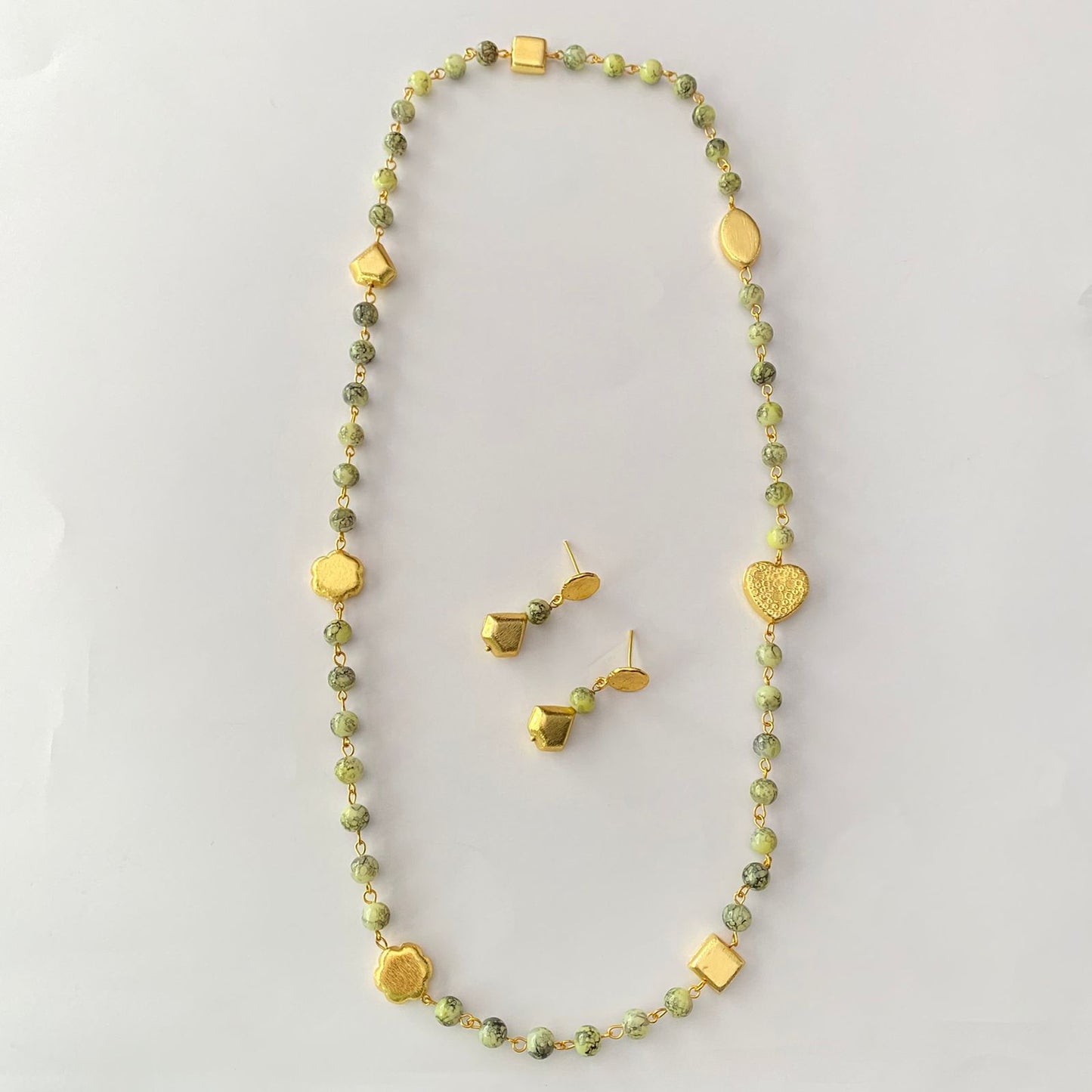 Peridot Stone Long Necklace Set