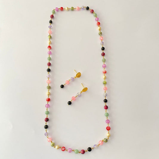 Multi Stone Long Necklace Set